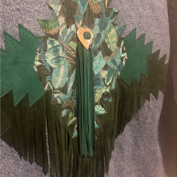 Vintage Denim Jacket with suede fringe patches and silver accent - Picture 7 of 9